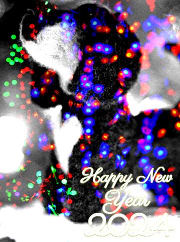 FX №148503 Happy new year 2024  puppy dachshund dog. Fancy handmade greetings background.