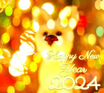 FX №148475 Happy new year 2024  husky dog. Christmas greetings background.