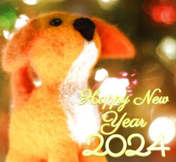 FX №148445 Happy new year 2024  puppy dog. Copyspace greetings background.