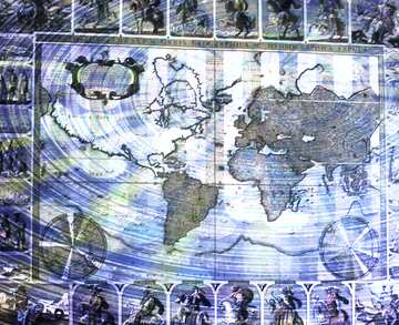 FX №172655 Ancient map of the world Digital Binary data  bokeh background