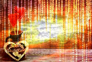 FX №172003 Love background with a heart of gold Red Digital technology background with binary code