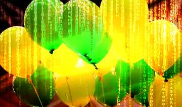 FX №172077 Green balloons Red Digital technology background with binary code