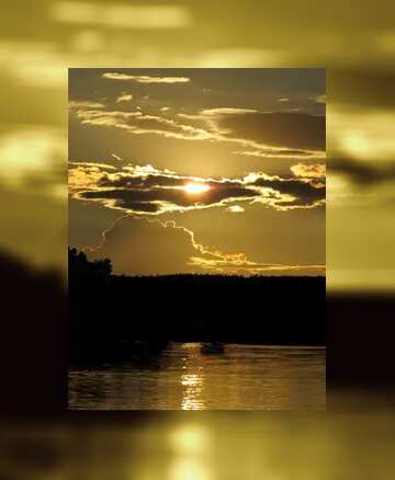 FX №176353 Beautiful sunset on lakein gold frame