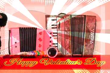 FX №177511  Accordion saxophone  Greeting card retro style background Lettering Happy Valentines Day