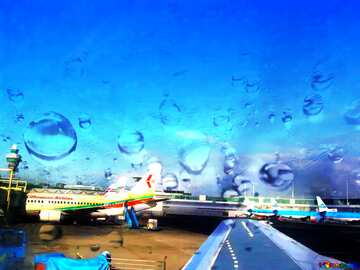 FX №178902 Rain airplane in the airport