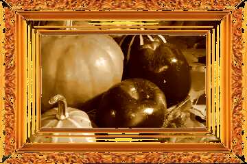 FX №181746 Autumn  Apples and pumpkins on leaves picture old gold frame