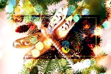 FX №185272 Dragonfly on Christmas tree  powerpoint website infographic template banner layout design...
