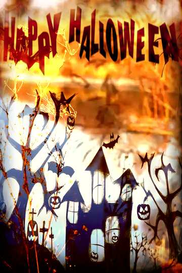 FX №194167 Autumn Lake Clipart Happy Halloween dark old frame