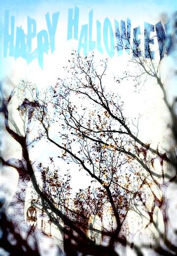 FX №194185 Autumn trees Clipart Happy Halloween dark old frame