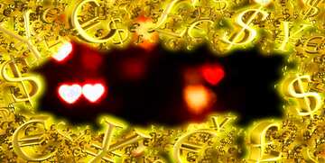 FX №200174  dark background with hearts bokeh Sale offer discount template Gold money frame border 3d currency ...