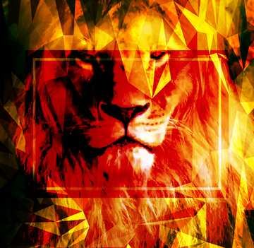 FX №203509 A lion Polygonal abstract geometrical background with triangles Template red flame