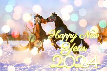 FX №207406 Horses Fight in the snow happy  new year 2024 background
