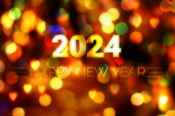 FX №212857 Bright  color  background. Shiny happy new year 2024 background gold bokeh