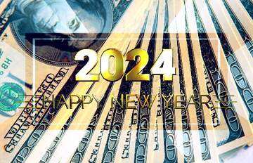 FX №212603 Dollars Shiny happy new year 2024 background gold template