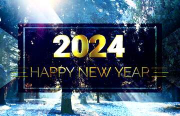 FX №212670 beauty winter snowy forest trees blue Happy New Year 2024 Template