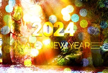 FX №212234 Sun rays in winter forest sunlight trees happy new year 2024 Christmas card