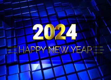 FX №214367 3d abstract blue metal cube boxes background Shiny happy new year 2024