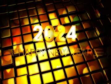 FX №214005 3d abstract gold metal cube background Happy New Year 2024 Yellow Bright Brilliant Card...