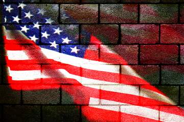 FX №221364 The wall of concrete blocks.texture. USA American Flag background