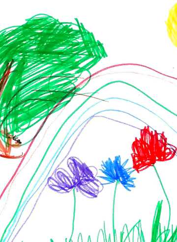 FX №7007 Regenbogen und Blumen von Kind gemalt