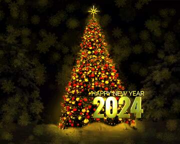 FX №141075 Christmas tree Shiny happy new year 2024 background