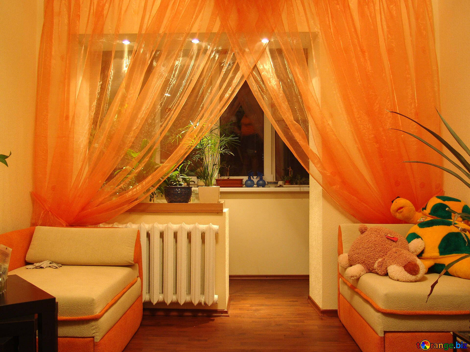 catalogar Él mismo cascada de color naranja en cortinas de la ventana con luz de fondo de tul imagen  libre - № 613