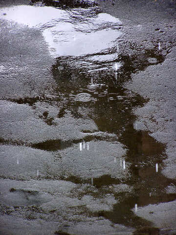 Puddle on the pavement with raindrops