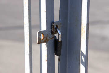 Slightly opened leaf gate with padlock №766