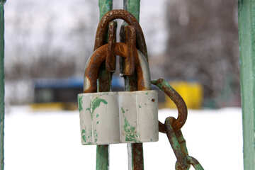 Lock mounted on the background blurred trolley №518