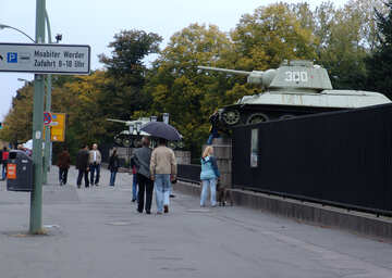Tourists near the Soviet  tank №11895