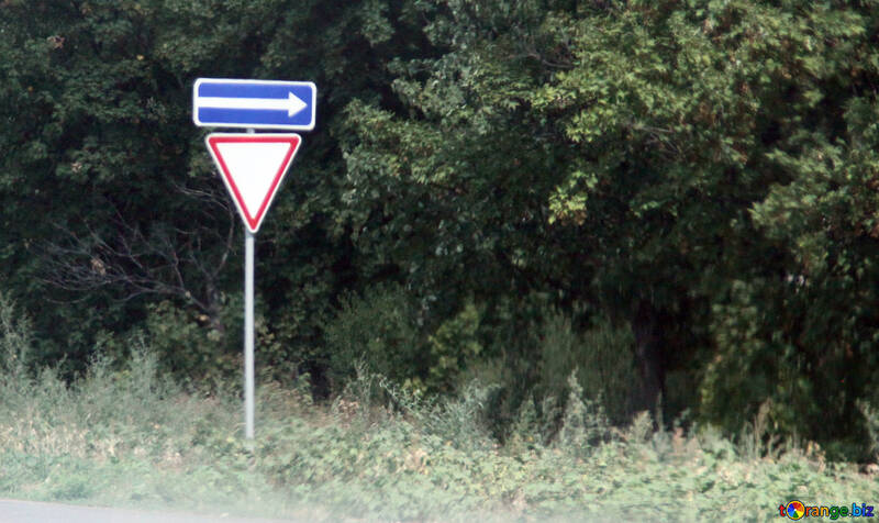 優先道路の標識、一方通行の道路に置く №13194
