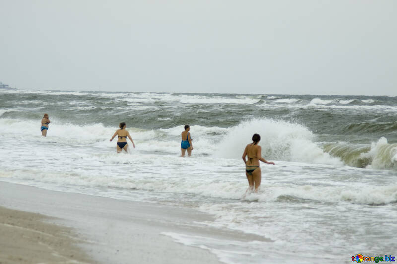 Хвилі на пляжі і відпочиваючі №13455