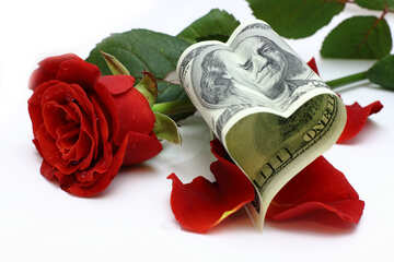 Сердечко з доларів і троянда №16836