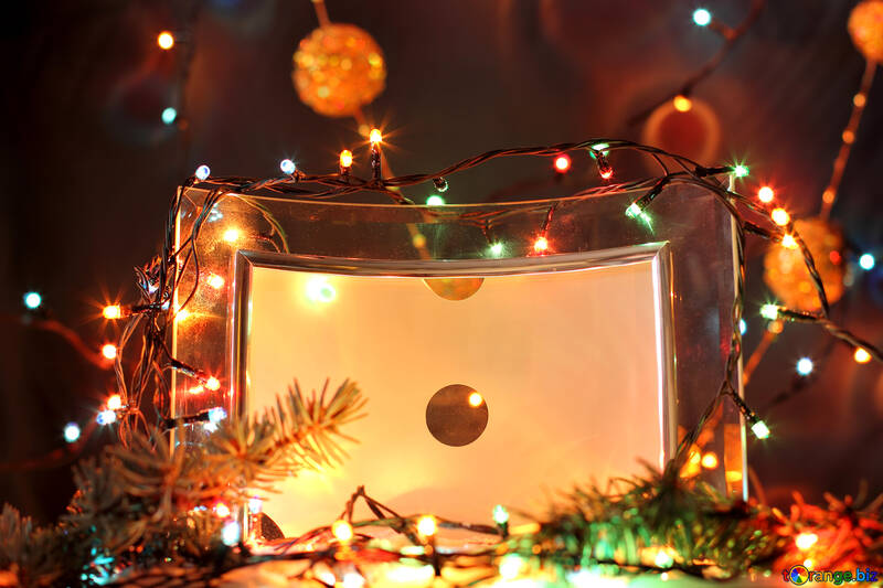 An empty photo frame in Christmas decorations №17946