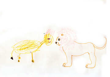 Lion cub.  Children drawing.