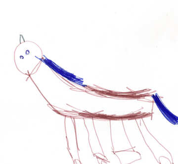 Un caballo con crin azul. Dibujo de los niños. №18677