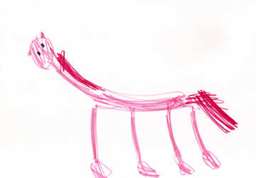 A horse with pink mane.  Children drawing. №18676