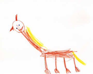 A horse with yellow mane.  Children drawing. №18674