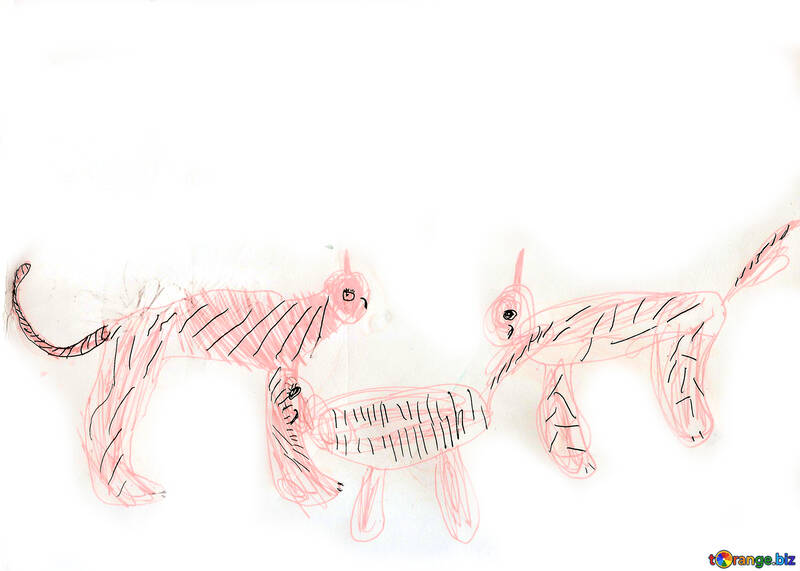 Family of tigers.  Children drawing. №18701
