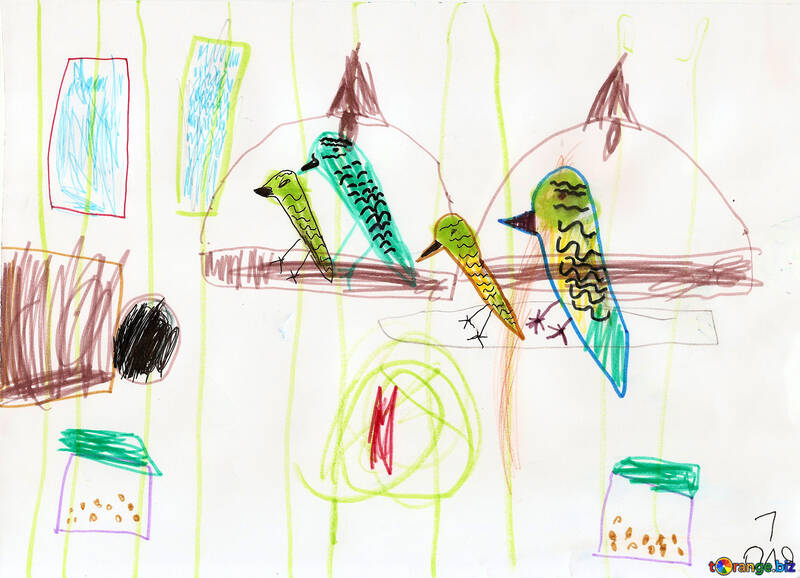 Papagei Käfig. Kinder zeichnen. №18652