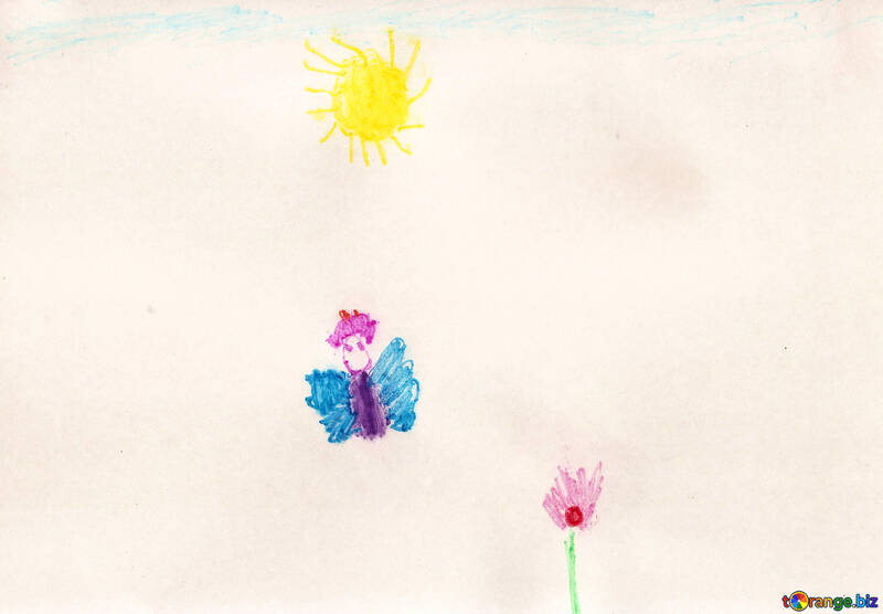 Butterfly on flower.  Children drawing. №18657