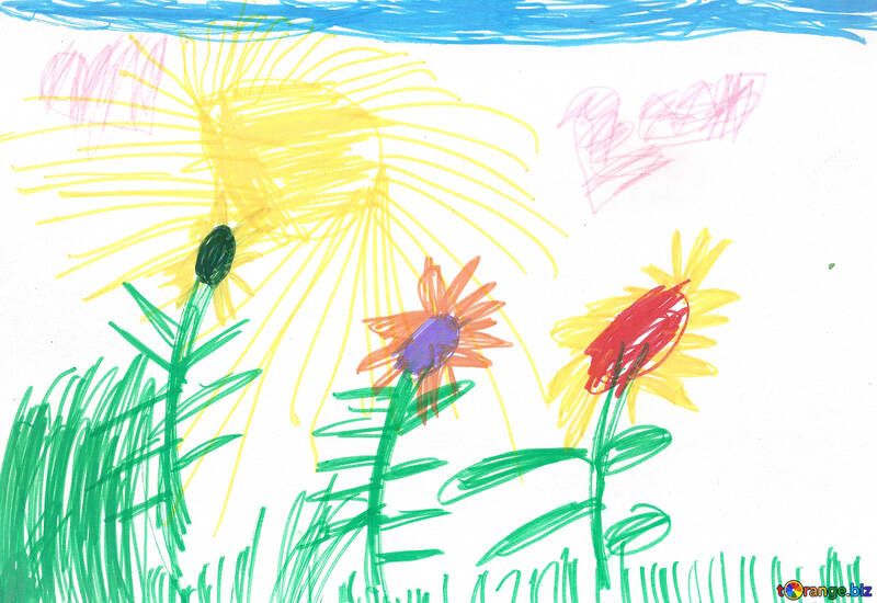 Sunflowers.  Children drawing. №18678