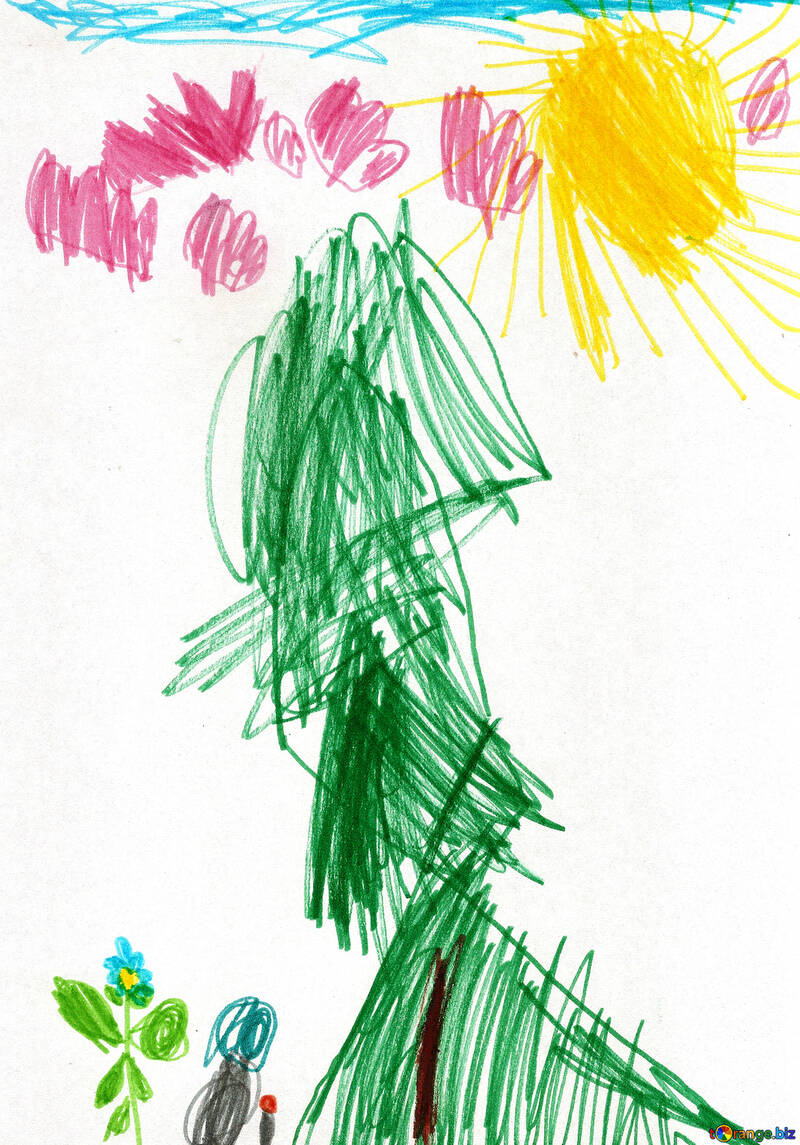 Mushrooms under the tree.  Children drawing. №18670