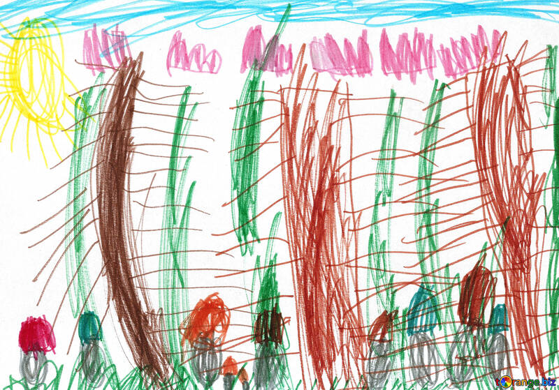 きのこの森。子供の図面。 №18668