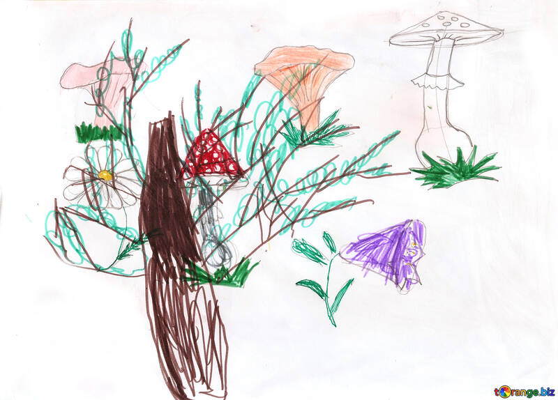 Mushroom Tree.  Children drawing. №18699