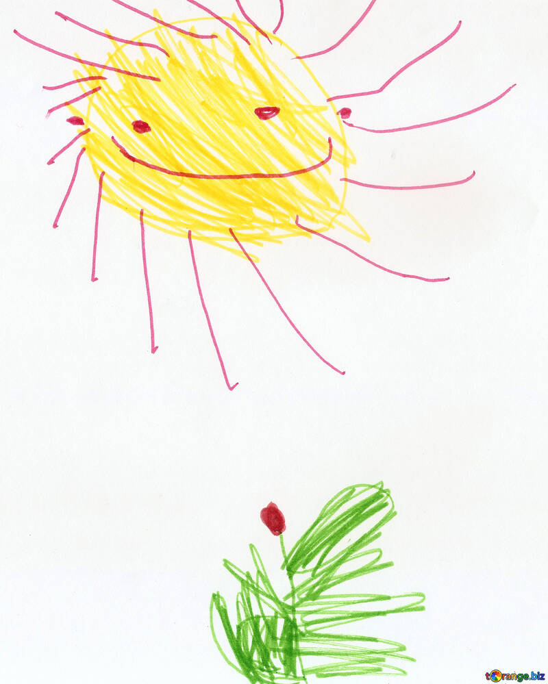 チューリップと太陽。子供の図面します。 №18663