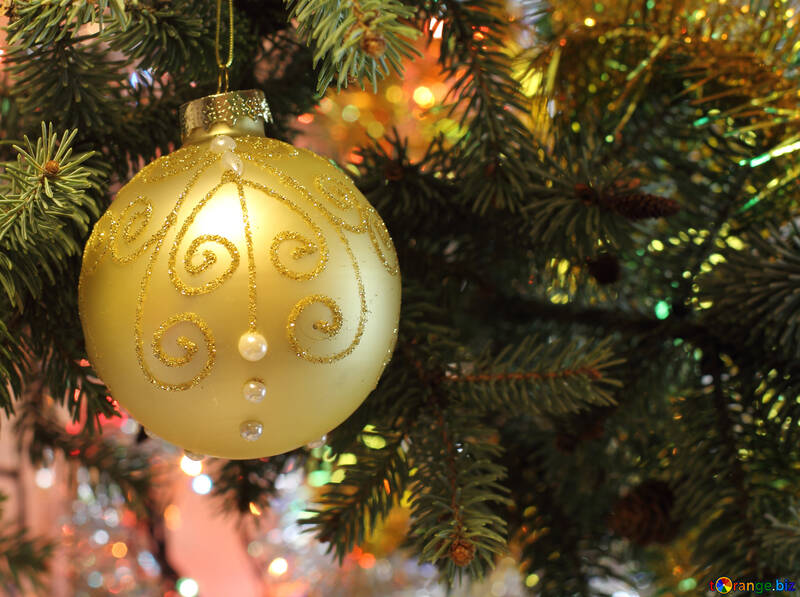Beautiful Christmas picture with Christmas tree and ball №18359