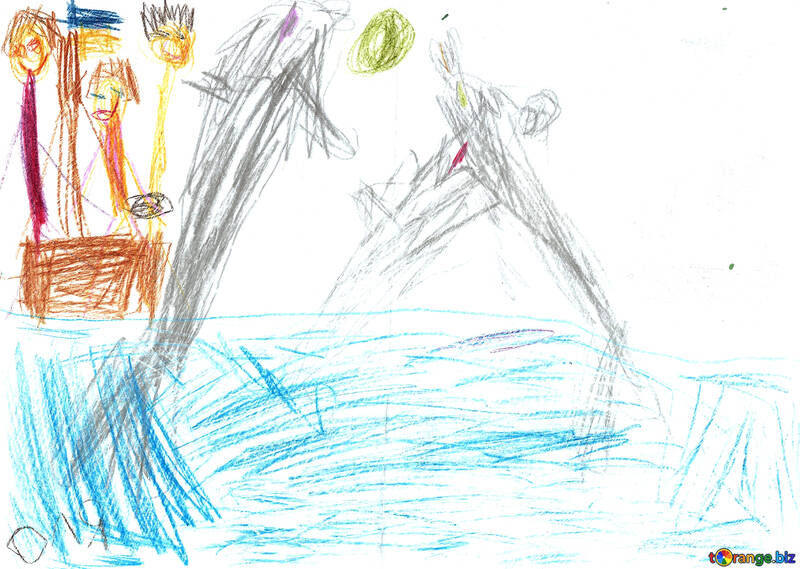 Golfinhos em dolphinarium.Desenho de crianças. №18686