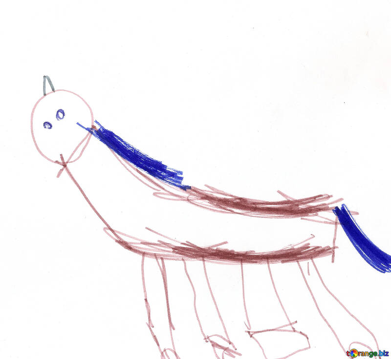 A horse with blue mane.  Children drawing. №18677
