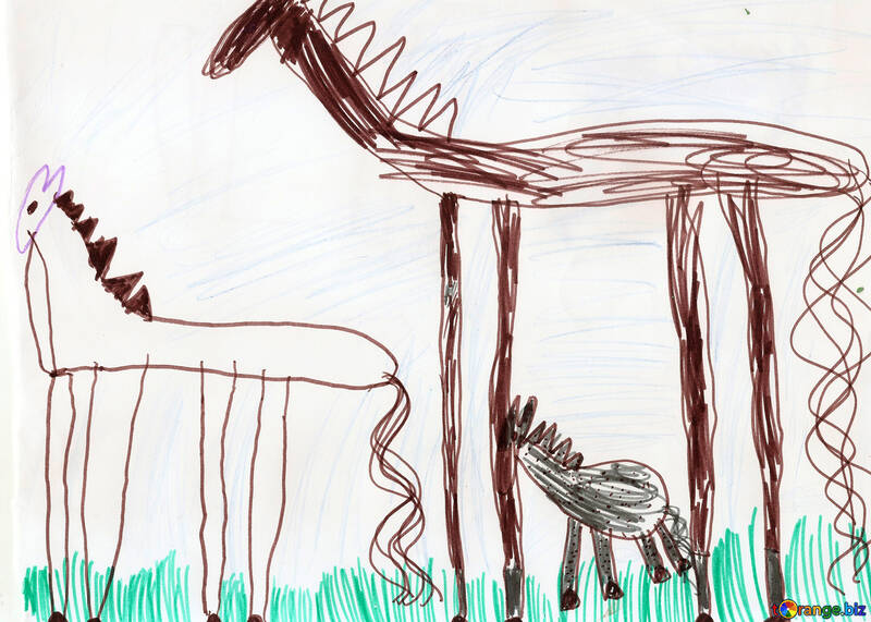 Family of horses.  Children drawing. №18693